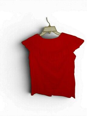 Vintage Sleeveless Blouse Red Ruffle-Trim, Size L